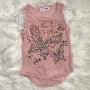 New Little Girls Floral Pink Woven Top T-Shirt 4Y